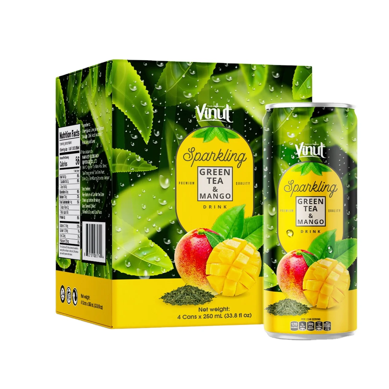 
8.5 fl oz Soda Sparkling water VINUT Canned Green tea & Mango Wholesalers Tropical fruit juice OEM Beverage 