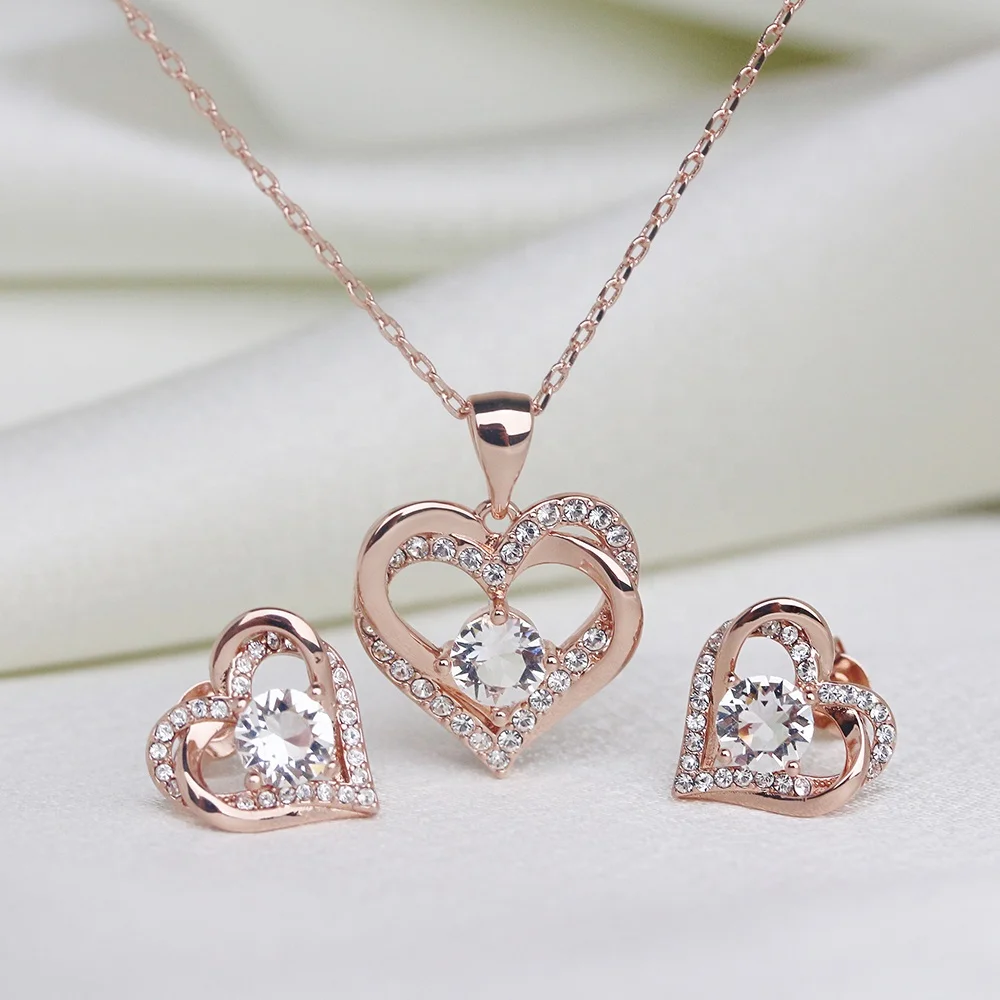Nickel Free Hypoallergenic Silver 925 Heart Necklace Earrings Jewelry Sets Valentine Day Gifts For Women Destiny Jewellery