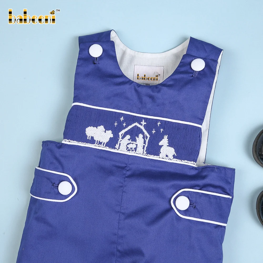 Nativity scene smocked navy plain longall ODM OEM wholesale smocked children boy clothing - BB2600A