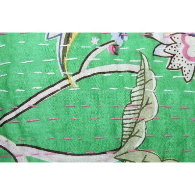 Bedding Bed cover Throw Floral Printed Queen Size Multi Color Wholesale Handmade Bedspread 90x108 inches 100%Cotton Kantha Quilt