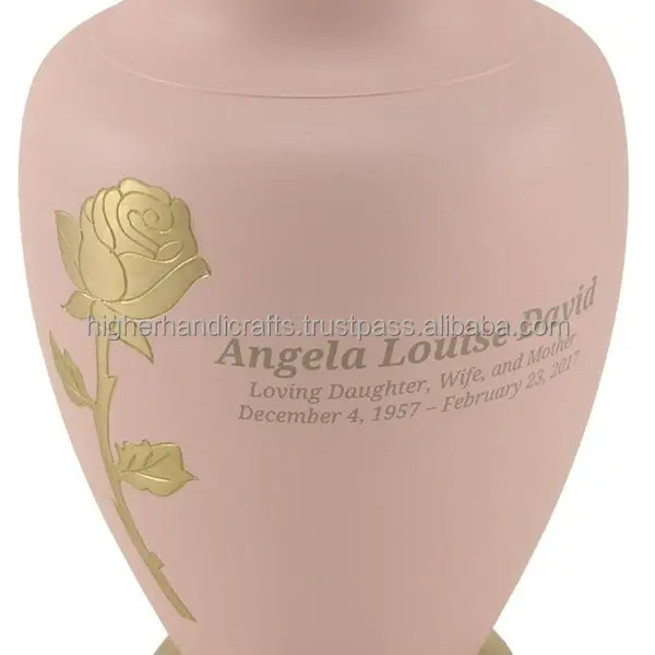 MODERN BEAUTIFUL PINK BRASS URN FLOWER ENGRAVED CREMATION for ASHES of ADULTS FUNERAL SUPPLIES