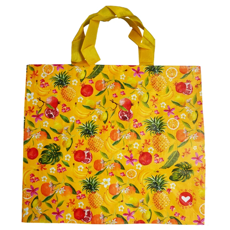 Friendly reusable grocery recycled ecobag pp woven bags laminated woven fabric carry shopping bag with custom print logo