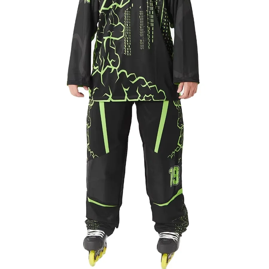 Изготовленные На Заказ высококачественные полиэфирные сублимированные роликовые штаны для хоккея с шайбой с защитной подкладкой из ткани Кордура