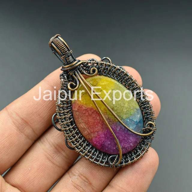 Rainbow Solar Quatrz pendant Copper Wire Wrapped Pendant Gorgeous Pendant Birthday Gift For Her Love Bumblebee Jasper Jewelry