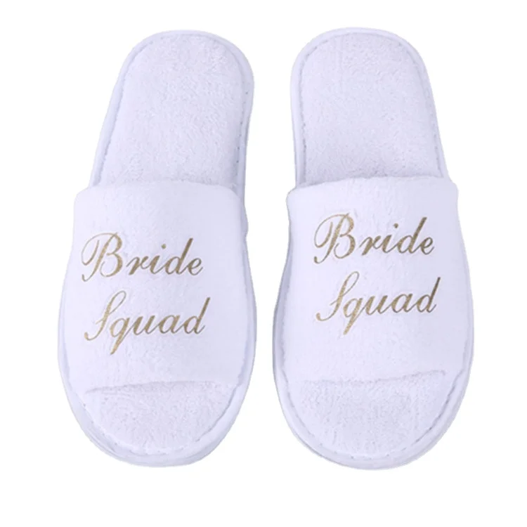 Customized 5 Star Hotel Slipper White Comfortable Coral Fleece Slipper Luxury Wedding Slippers