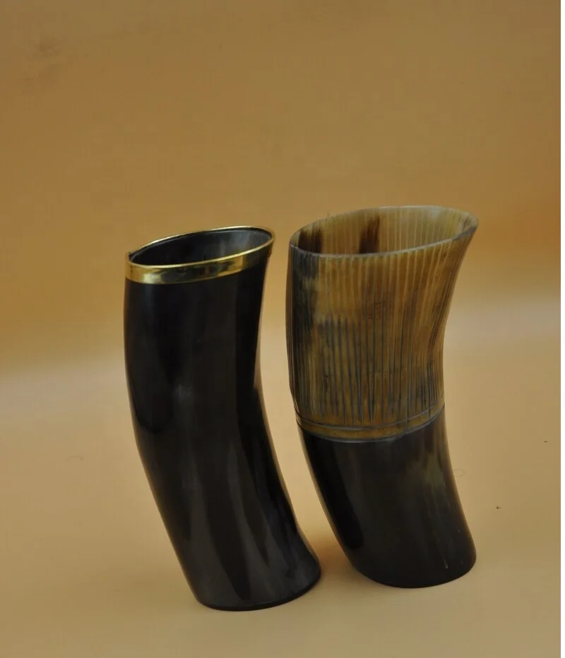 Indian Fully handcrafted 100% original buffalo Horn Cup pack of 2 Viking Drinking Horn, Wedding Wooden Base