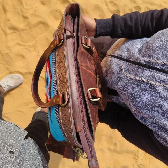 New Arrival Western Navajo Handmade Aztec Tooled Leather Fringe Tote Bags Hot Selling Women Shopping Bag Vintage Style Tote Bag