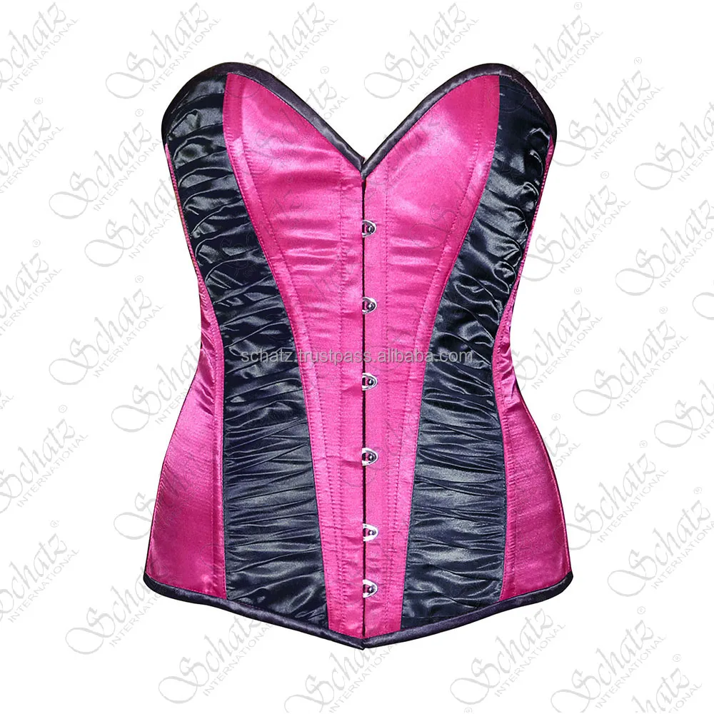 Top Seller 2024 Overbust Steel Boned Two Tone Satin Corset With Gathered Fabric Top Design Fashion Wear Satin Corset Vendors