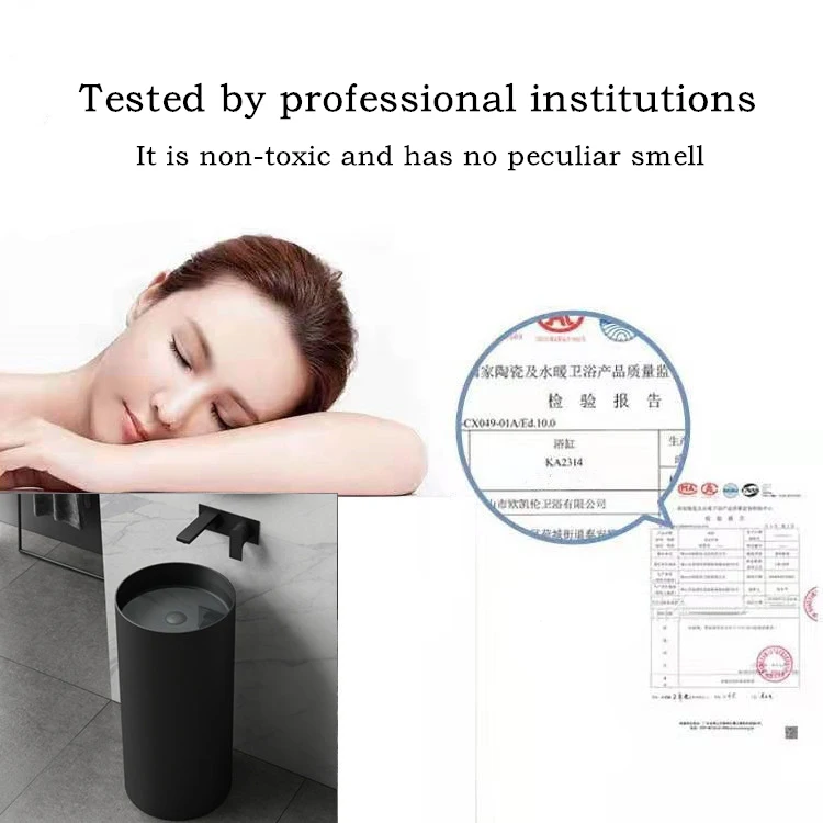 China factory matte black freestanding bathroom pedestal basin artificial stone cylinder sink wash basin
