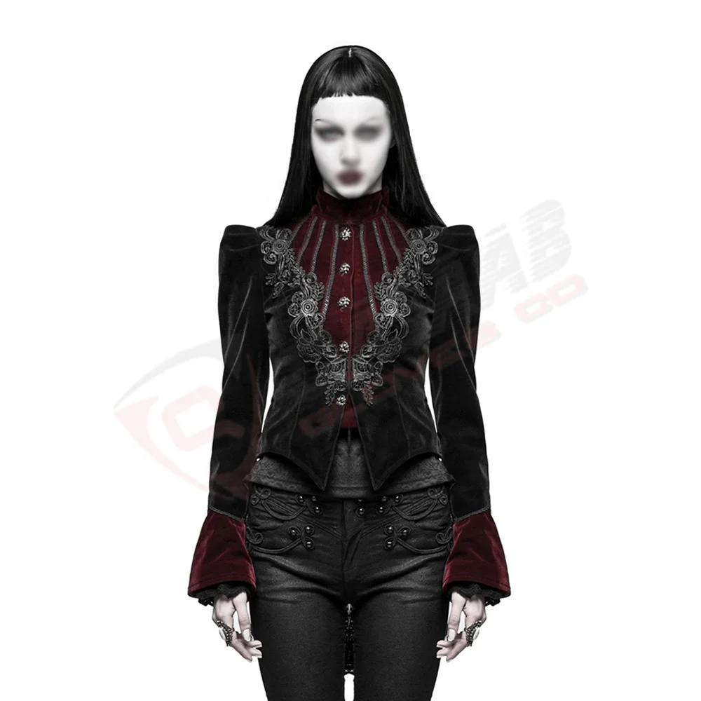 Ladies Victorians Short Gothic Coats Jacket In Red Black With Sleeves