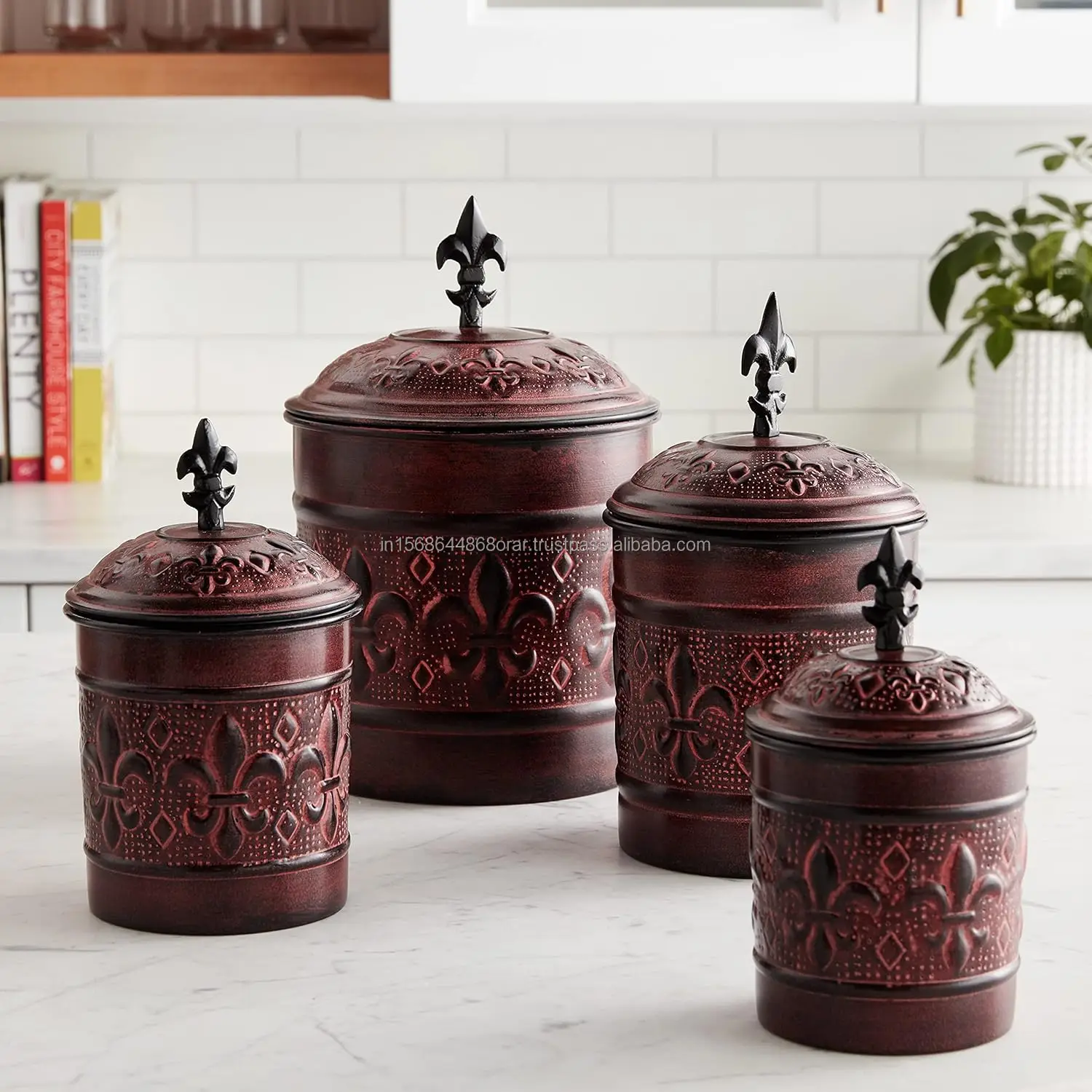 Modern Kitchen use Food canisters Premium quality Metal in Antique Engraved design Hot selling New look Trending Tabletop
