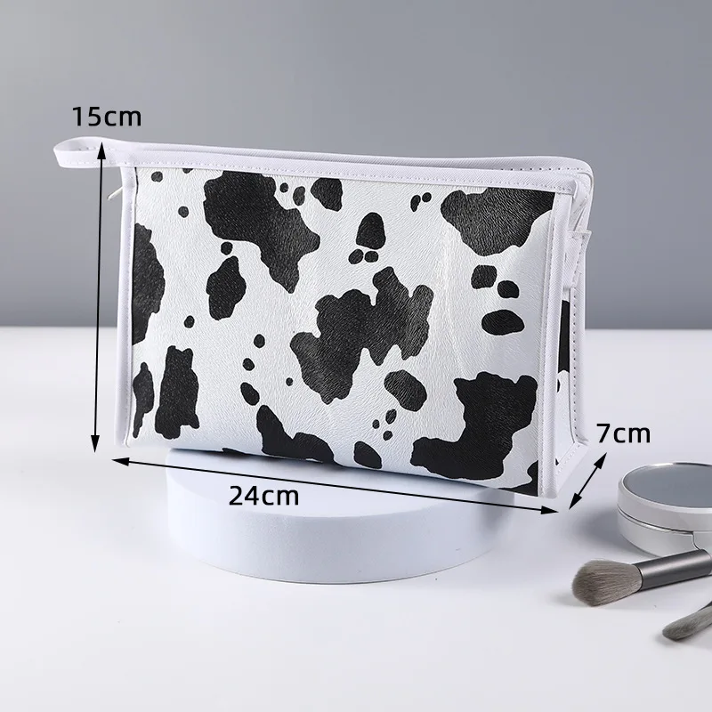 Travel Makeup Wash Cow Pattern Cosmetic Bag Waterproof Portable PU Milk Pattern Toiletry Bags with Zipper