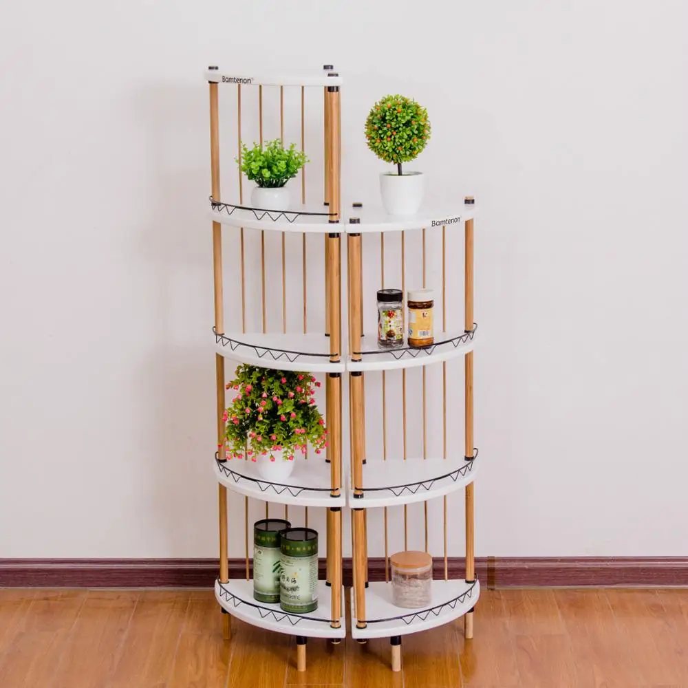 Bamboo corner bookshelf for books sundries & pot plants