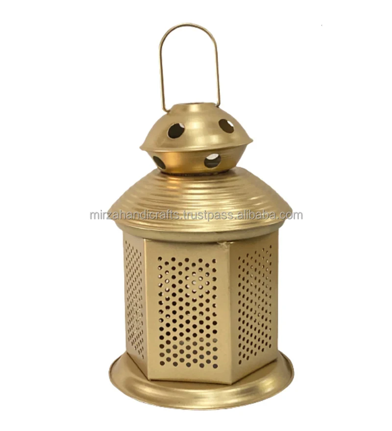 Golden Brass Moroccan Candle Lanterns Golden Wedding Decoration Lantern Beading Lantern Set at Cheapest Price