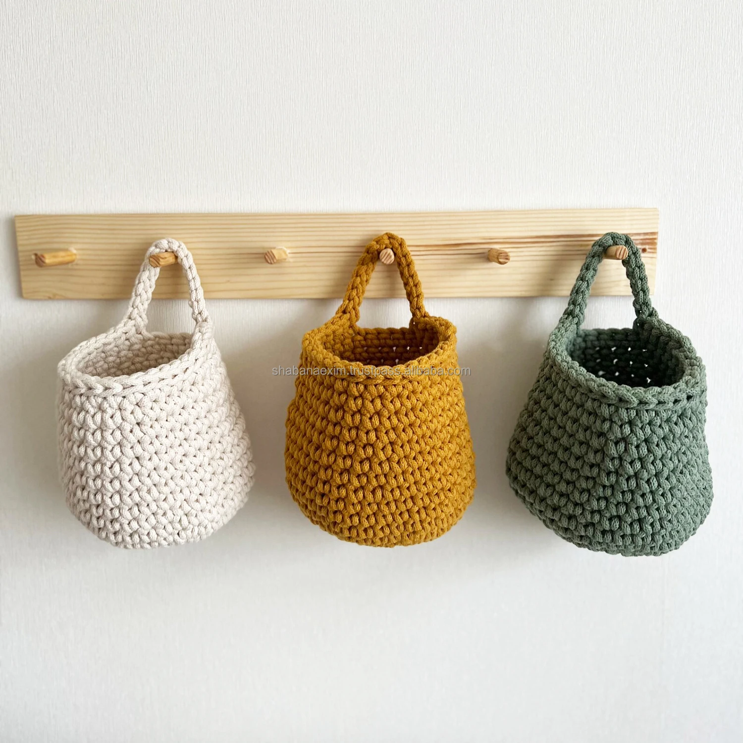 Cotton Boho Kitchen Wall Decor Handmade Crochet Small Hanging Basket Home Storage Organizer for Toys Books from Indian Supplier