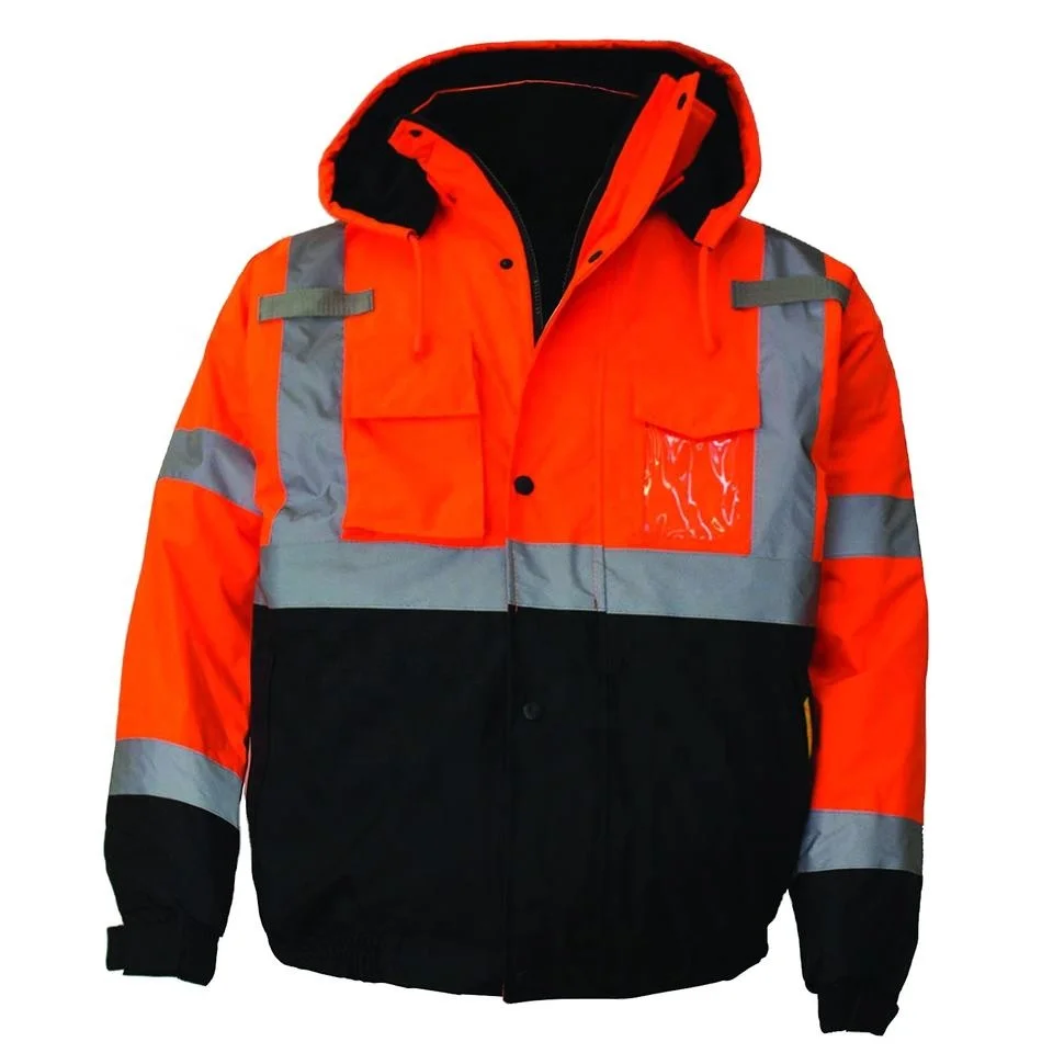 Safety Jacket High Quality Stand Collar\ 2 Color Safety Functional Multi-pockets Anti-pilling Reflection Hi-vis Workwear Jacket