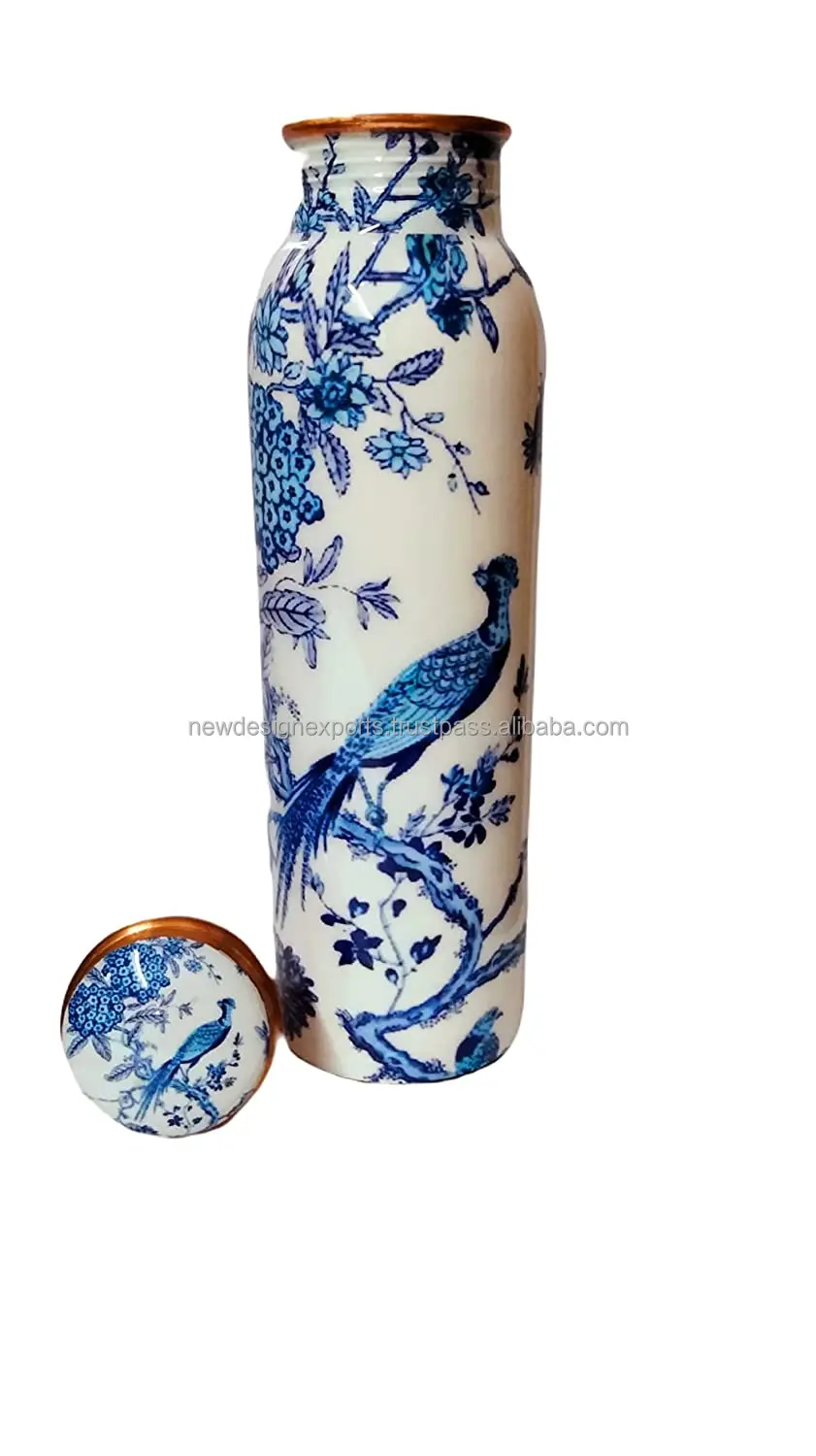 Бутылка для воды из чистой меди премиум-класса с принтом Meena офиса и Аюрведического пользования здоровья (1000 мл) дизайн павлина