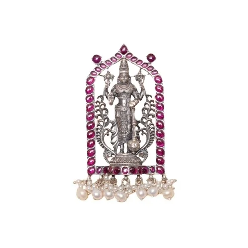 Extravagant Wedding Girls Gifts Gold Plated Silver Lord Venkateshwara Ji Motifs Ruby Stone Studded as Ethnic Wear at Lowest Cost