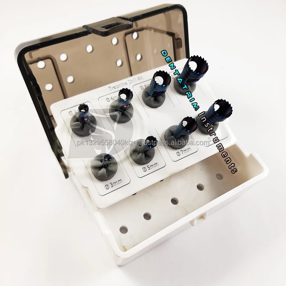 New Design Dental Trephine Drills Kit Custom Logo Wholesale Implant Trephine Burs Titanium Coated CE Dentistry Instruments