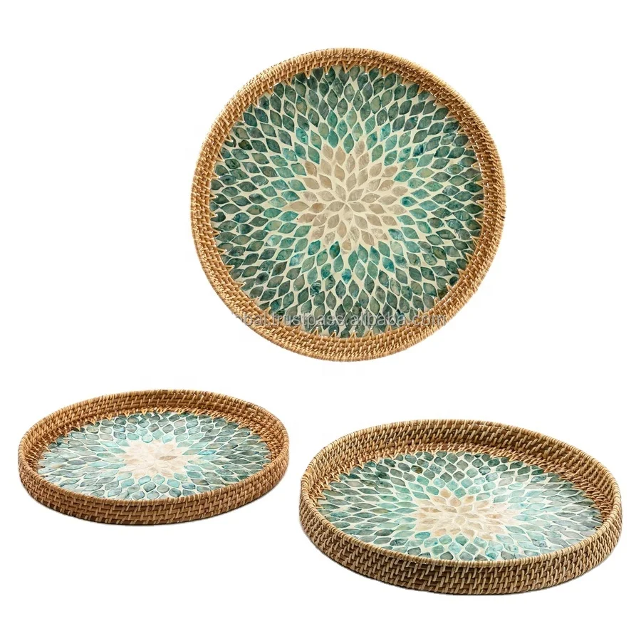 Высококачественный ротанговый поднос для домашнего декора, комбинированная Швабра из перламутра, сервировочный поднос ручной работы, Вьетнам
