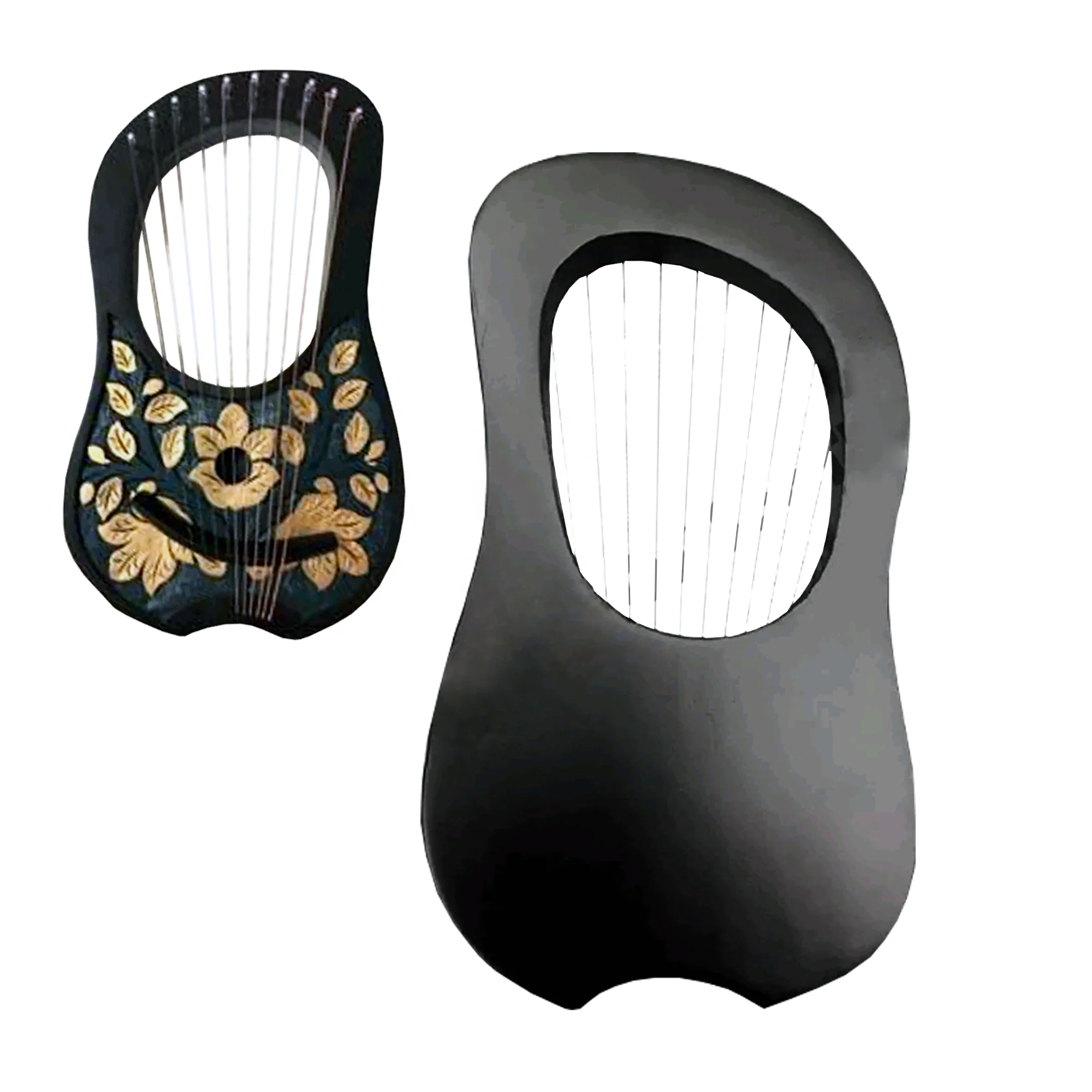 10 Strings Rosewood Irish engraving Baby Solid Wood harp in black and golden color