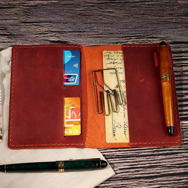 Vintage Crazy Horse Leather Planner Travel Journal Refillable Writing Notebook With Card Holder