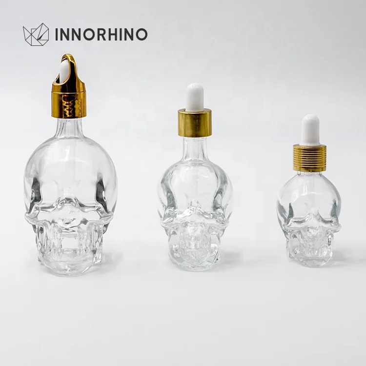 Custom Clear Glass Suction Skull Cosmetic Dropper Bottle