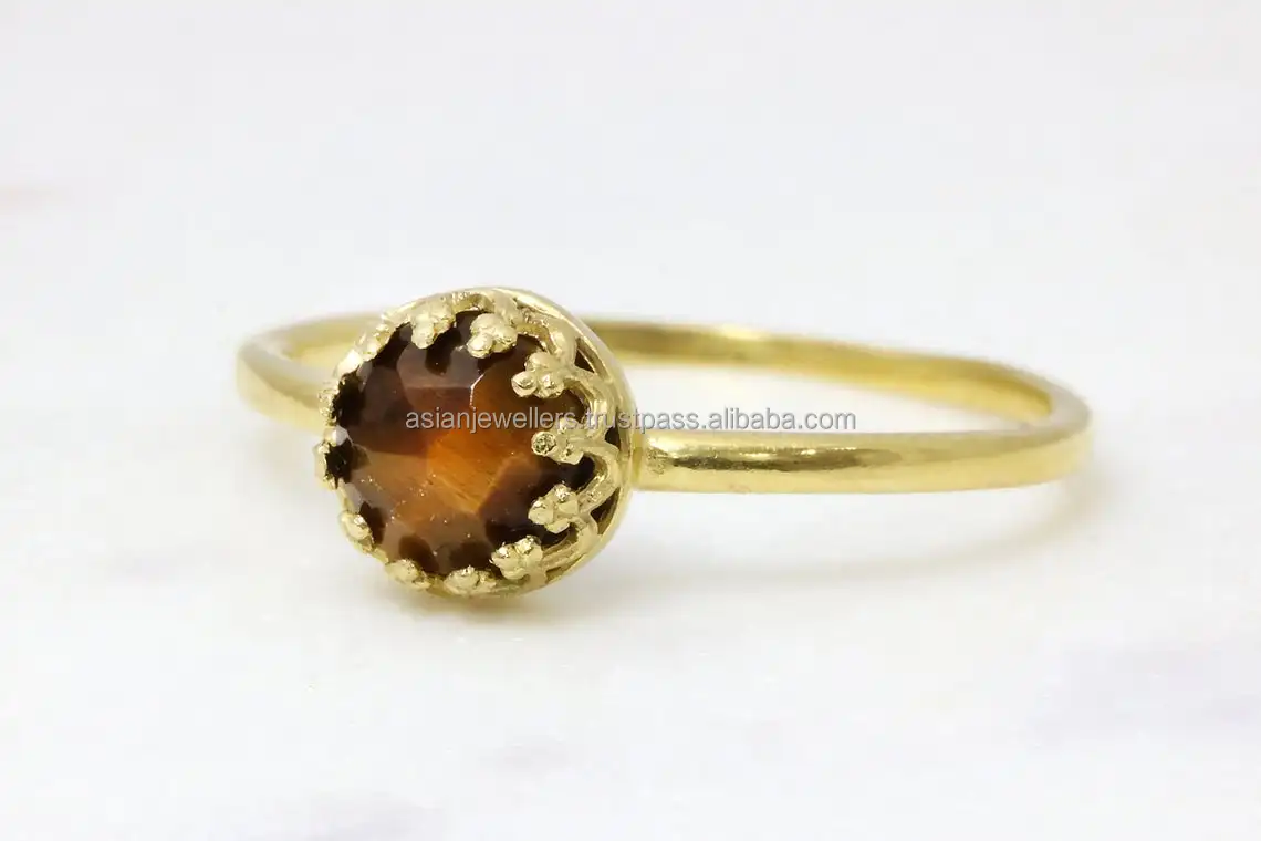 925 sterling silver natural Tiger Eye gemstone gold vermeil rings