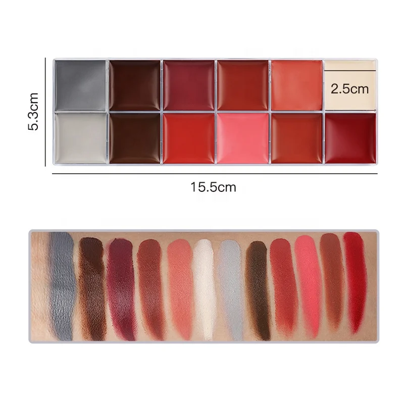 12-Color Cheek Red Face Paint Set Halloween Christmas Cosplay Body Painting Palette for Festivals