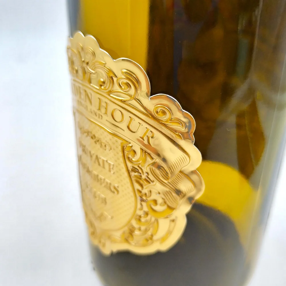 GH-Printing Curved Aluminum Metal Wine Whiskey Bottle Label Sticker Metal Wine Label