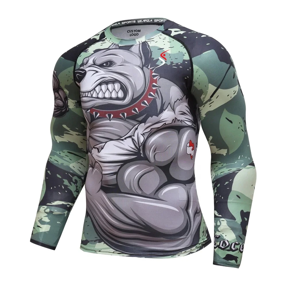 Compression Polyester Spandex Rash Guards Sublimation Customer MMA Long Sleeve Rash Guard