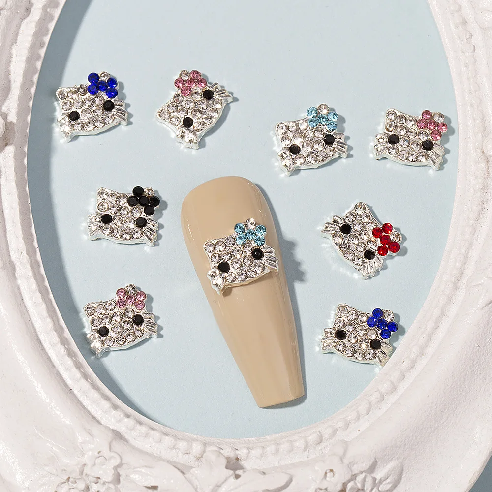 Hello Kitty Nail Accessories  Metal Alloy Accessories Diamond Kawaii 3D Kitty Nail Charms Cat Rhinestones