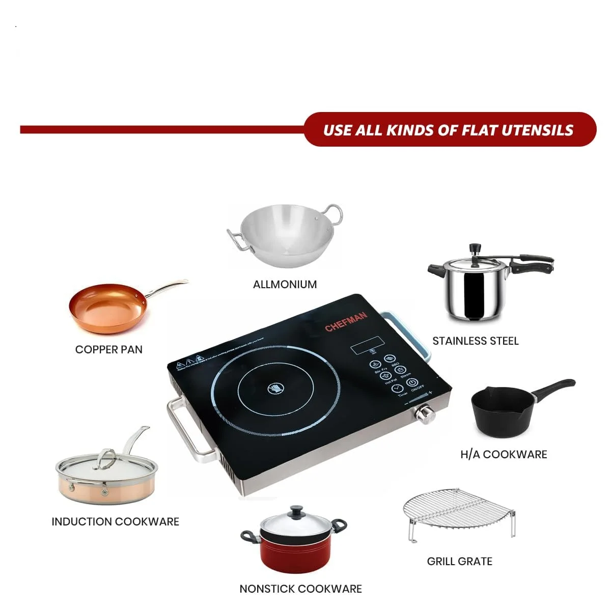Portable 1-Burner Induction Cooker Touch Control High Efficiency Infrared Ceramic Cooktop Stove Electric Power Household Use