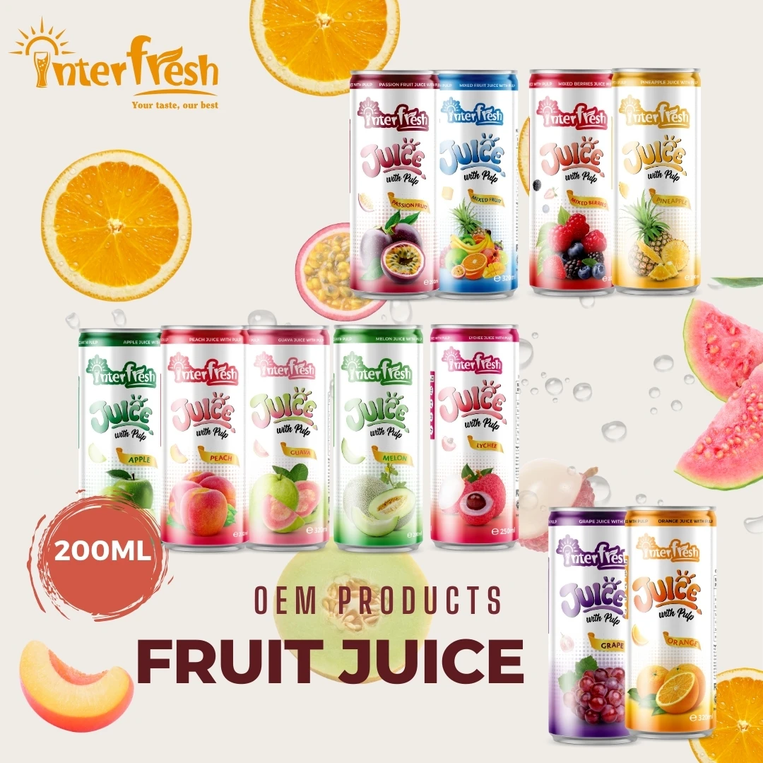Interfresh Brand 200ml Peach Juice Vietnam Interfresh OEM ODM Options Best Price Beverage Pulp Bottle Ginseng Primary Ingredient