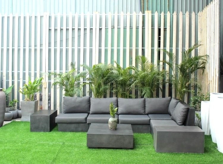 Modern Fashion Design Concrete Sofa Lounge Living Room Grey Mix Fabric Velvet L Shape Sectional Modular Sofa Set