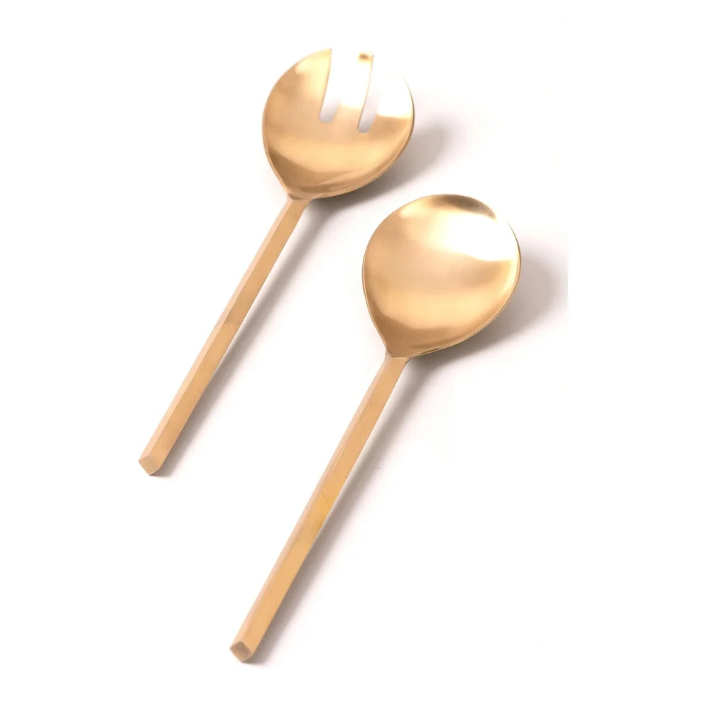 Stainless Steel Gold Polished Handmade Twisted Handle Kitchen Serving Spoon Set with Round Plain End