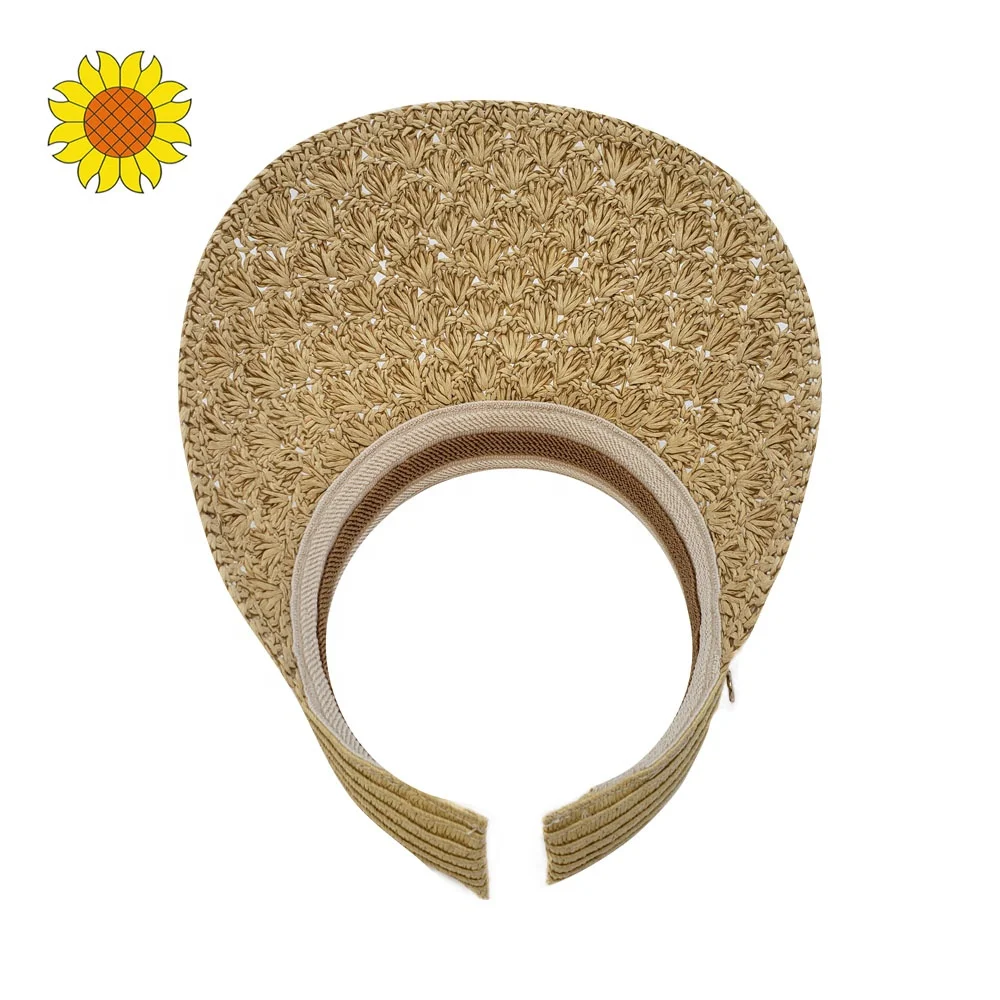 Красивый бумажный ручной крючком Женский солнцезащитный козырек шляпа из натурального волокна пляжный