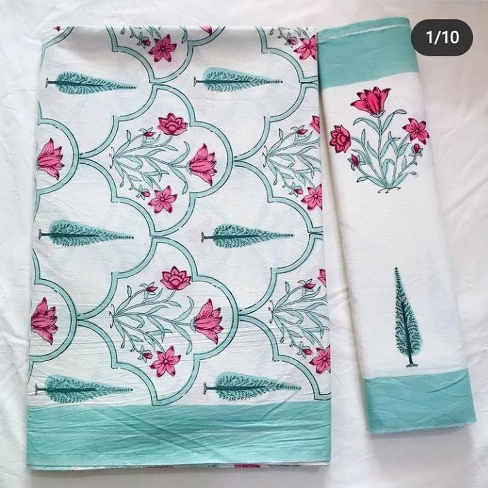 100% Pure Cotton Queen Size Bedding Sets Modern Indian Design Block Printed Sheet for Home & Hotel Use