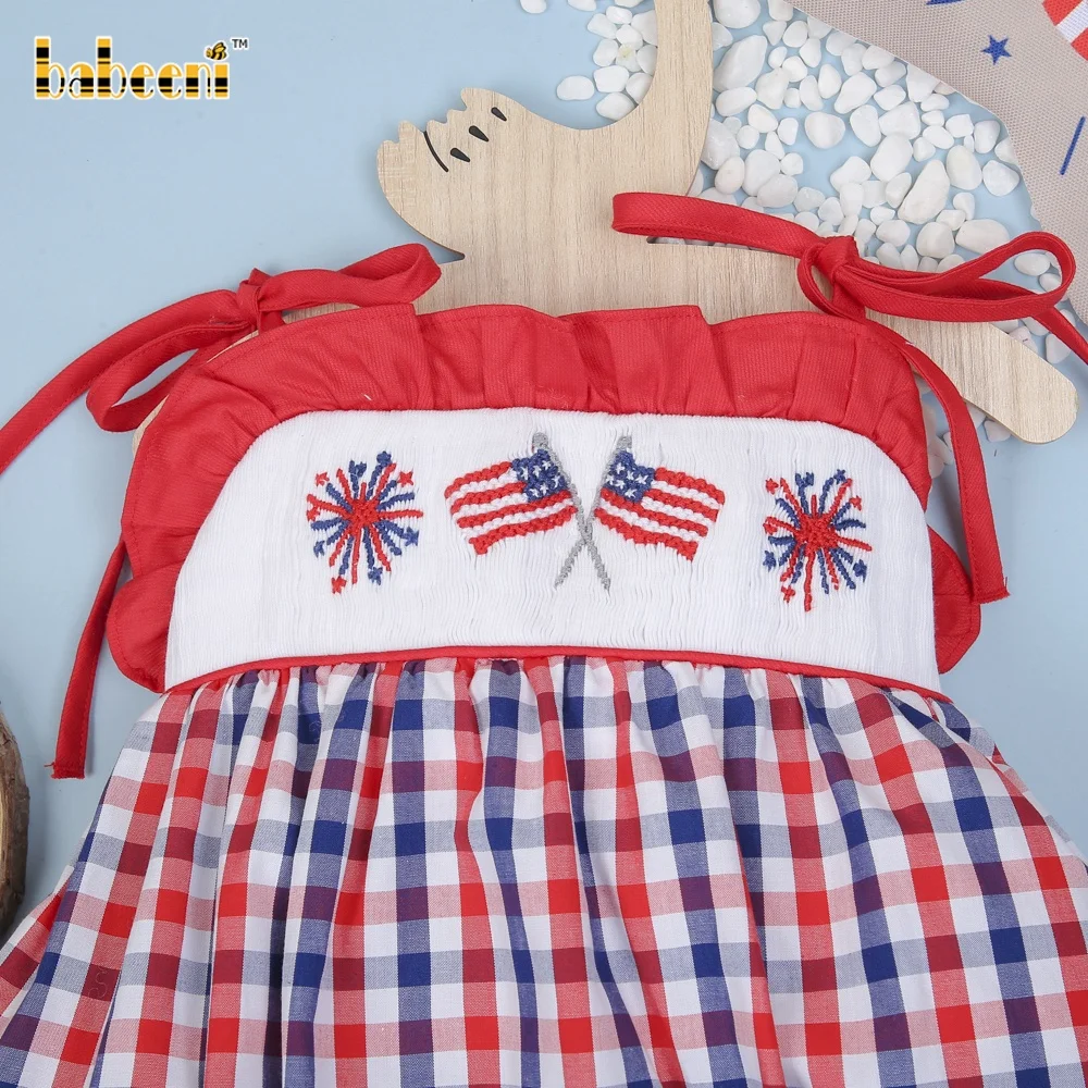 American 4th of July smocked pattern girl bubble romper ODM OEM wholesale smocked children clothing baby girl clothes- BB2982