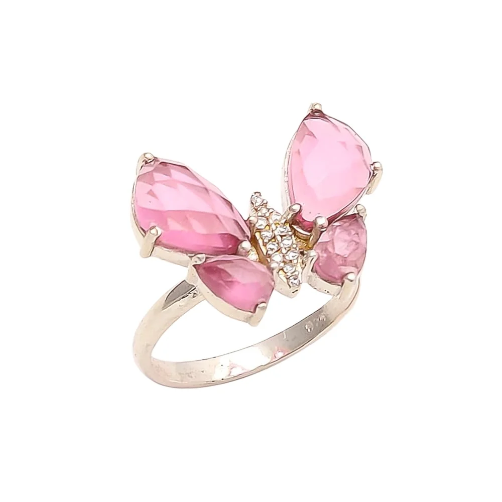 Gold plated The Enchanting pink butterfly design Gemstone Ring with beautiful butterfly shape design