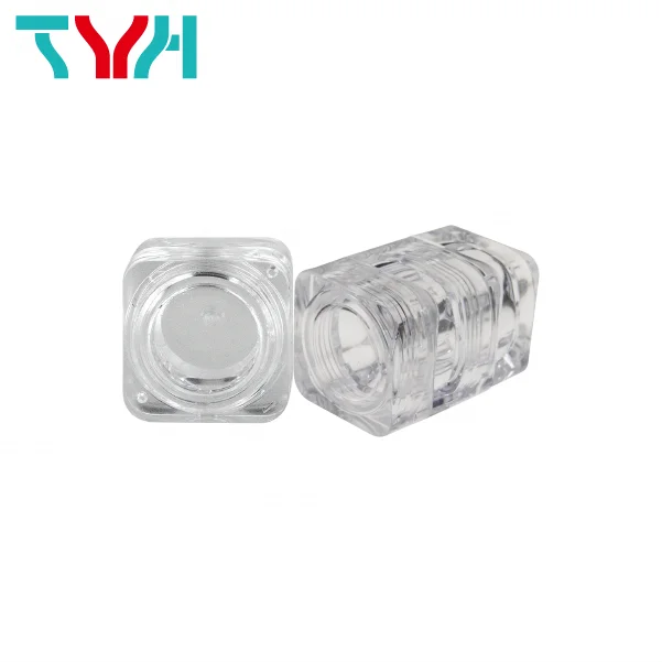 (BQ05-3) 10ML Square Shape Clear Color Cosmetics Jars, Stackable Small Jar (Cap + Middle + Base)