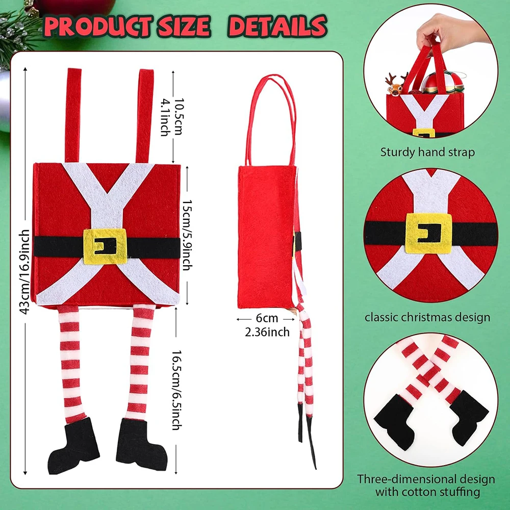 Upin 8 Pcs 16.9 x 5.9 Inches Elf Pants Felt Gift treat Handbag Large Christmas Candy Bag