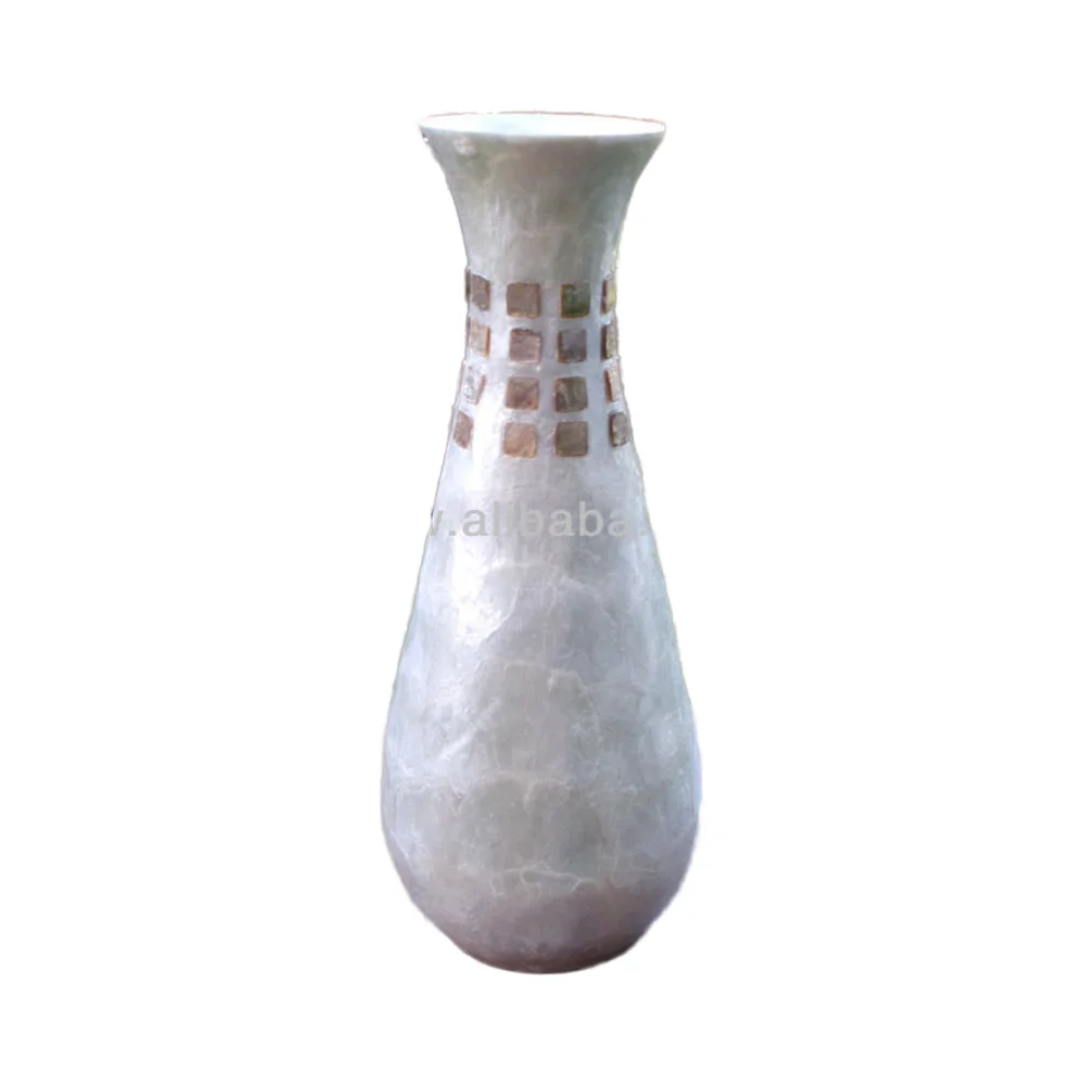Trending Luxury Handicraft Capiz Shell Vase Unique Home Decor with Resin Material Floral Pattern and Flower Pot