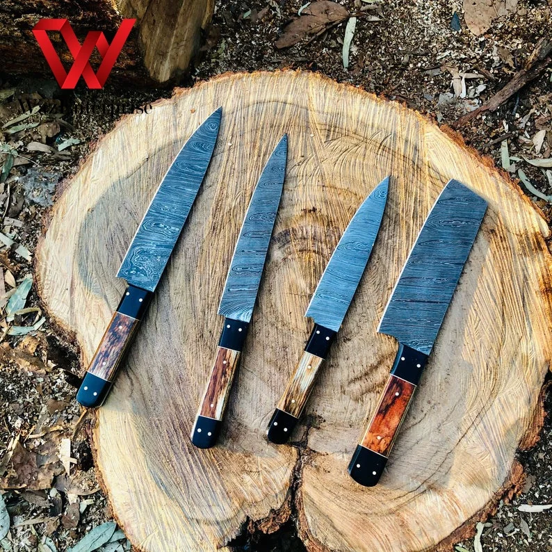 Chef Set Knifes Custom Handmade Damascus Steel Chef Set Professional Chef Set