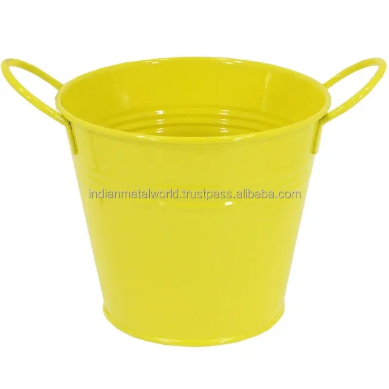 Iron flower buckets with rope handles manufacturers of modern garden planters in galvanized metal hand painted