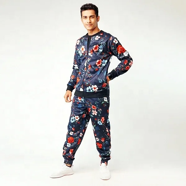 Красивые джоггеры с цветочным рисунком, костюм для бега, брюки с курткой на молнии, сублимированные принты