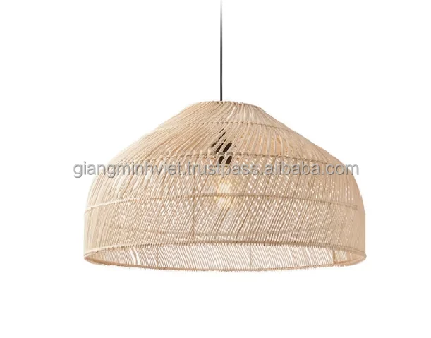 Best Price Natural Woven Rattan Lamp Shade,Black Wicker Pendant Light Rattan Light Fixture Flush Mount Ceiling Light