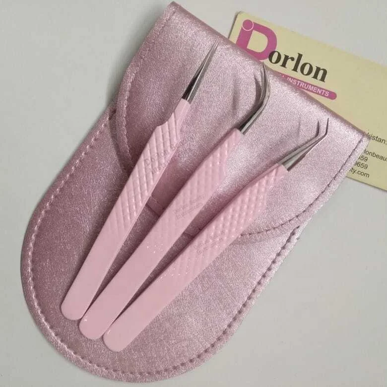 Japanese stainless steel  Light Pink Color Coated Diamond Grip eyelash extension tweezers with custom logo