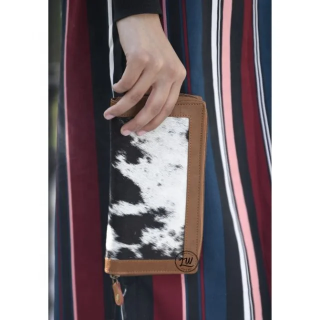 LW High Quality Handmade Cowhide Leather Clutch Hair On Purse Wallet Women Clutch Stylish Clutch