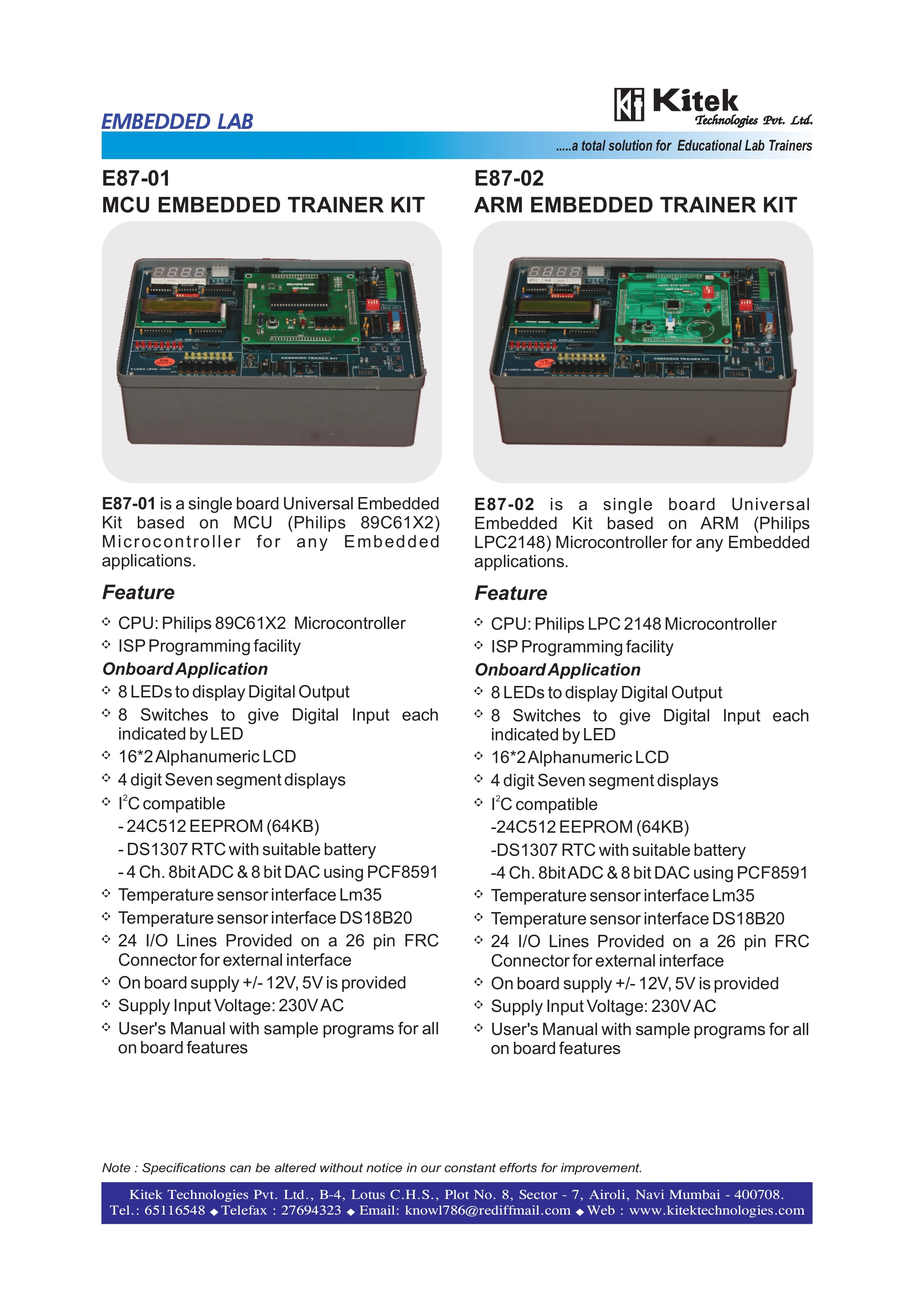 arm trainer kit / arm lpc-2148 trainer kit / 51 embedded trainer kit